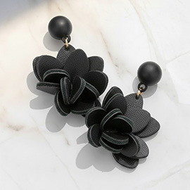 Faux Leather Flower Drop Dangle Earrings