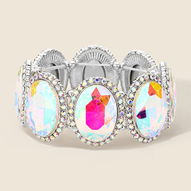Rhinestone Trim Oval Crystal Stretch Evening Bracelet