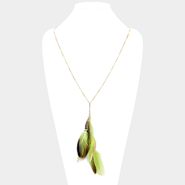 Layered Feather Pendant Long Necklace