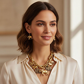 Bold Elephant Charm Station Statement Necklace