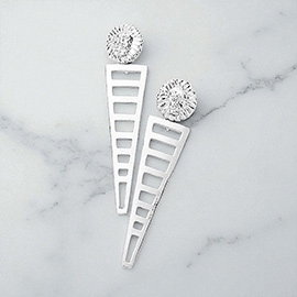 Metal Lion Accented Cutout Triangle Dangle Earrings