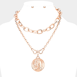 Layered Saint Mary Metal Pendant Necklace