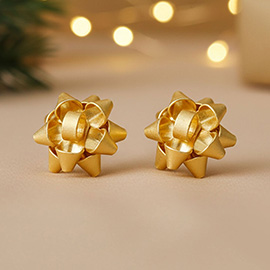 Christmas Gift Bow Metal Stud Earrings