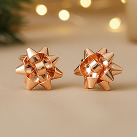 Christmas Gift Bow Metal Stud Earrings