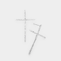 Rhinestone Pave Treble Cross Stud Earrings