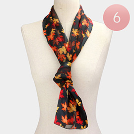 6PCS - Silk Feel Satin Striped Maple Leaf Print Scarves