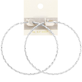14K White Gold Dipped Twisted Textured Hoop Earrings