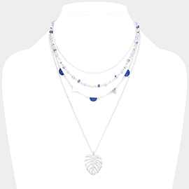 2PCS - Metal Tropical Leaf Pendant Detachable Necklace