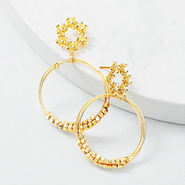 Floral Metal Beaded Round Dangle Earrings