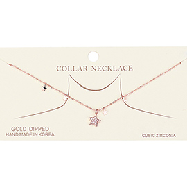 Gold Dipped Cubic Zirconia Pave Star Pendant Necklace