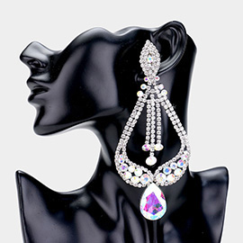 Oversized Pave Glass Teardrop Chandelier Evening Earrings