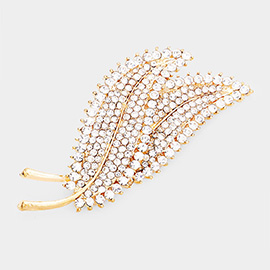 Rhinestone Pave Double Leaf brooch