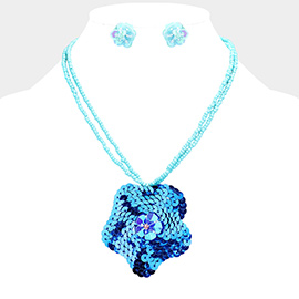 Sequin Cluster Flower Seed Beaded Necklace