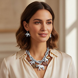 Bold Elephant Charm Station Statement Necklace