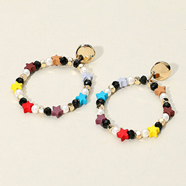 Colorful Star Pearl Open Circle Dangle Earrings