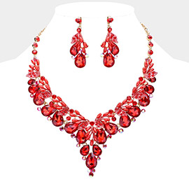 Teardrop Glass Crystal Pearl Vine Evening Necklace 