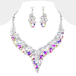 Teardrop Glass Crystal Pearl Vine Evening Necklace 