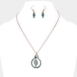 Cactus Metal Open Circle Pendant Necklace