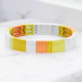 Enamel Color Block Metal Stretch Bracelet