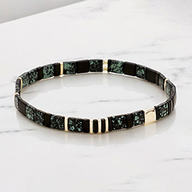 Square Crystal Color Block Bead Stretch Bracelet 