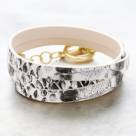 Snake Pattern Faux Leather Wrap Toggle Bracelet