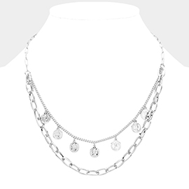 Metal Chain Quarter Coin Layered Necklace