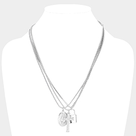 3PCS - Virgin Mary Cross Master Lock Pendant Metal Layered Necklace