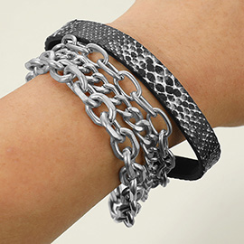 2PCS - Snake Skin Magnetic and Metal Chain Layered Bracelets