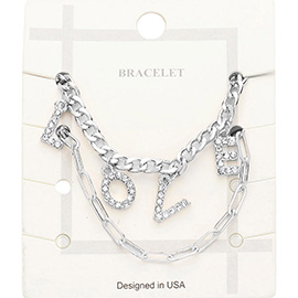 2PCS - LOVE Rhinestone Embellished Metal Chain Bracelets