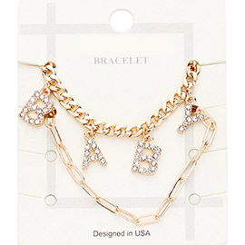 2PCS - BABY Rhinestone Embellished Metal Chain Bracelets