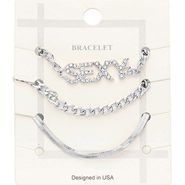 
3PCS - SEXY Rhinestone Embellished Metal Chain Bracelets