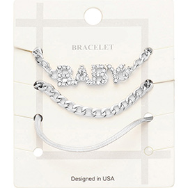 3PCS - BABY Rhinestone Embellished Metal Chain Bracelets