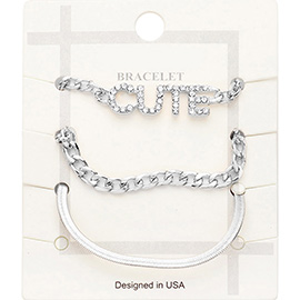 3PCS - CUTE Rhinestone Embellished Metal Chain Bracelets