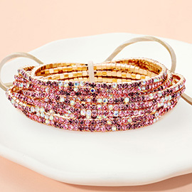 12PCS - Ribbon Colorful Rhinestone Layered Stretch Bracelets