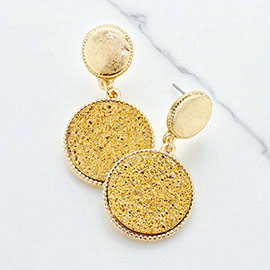 Metal Disc Druzy Round Link Dangle Earrings