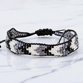 Chevron Pattern Cube Beaded Adjustable Cinch Pull Tie Bracelet