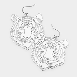 Brass Metal Cutout Tiger Dangle Earrings