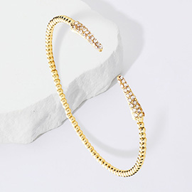 Rhinestone Embellished Detail Metal Ball Cuff Bracelet