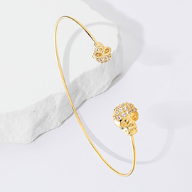 Brass Metal CZ Skull Tip Cuff Bracelet