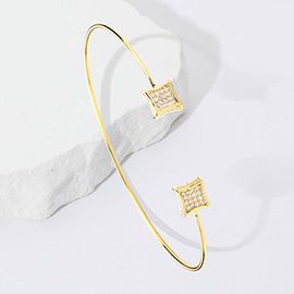 Brass Metal CZ Curved Square Tip Cuff Bracelet