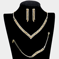 3PCS - Round Stone Detail Rhinestone Necklace Jewelry Set