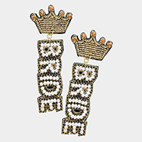 BRIDE Felt Back Pearl Rhinestone Message Dangle Earrings