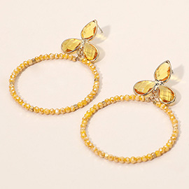 Triple Teardrop Accented Faceted Beaded Open Circle Dangle Earrings