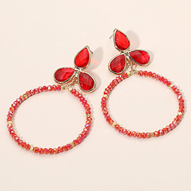 Triple Teardrop Accented Faceted Beaded Open Circle Dangle Earrings