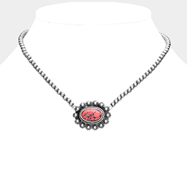 Oval Natural Stone Accented Pendant Necklace