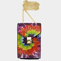 Tie Dye Bling Rectangle Crossbody Cellphone Bag
