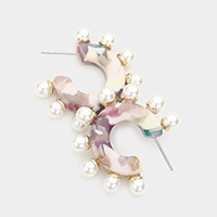 Pearl Detail Celluloid Acetate Half Hoop Earrings