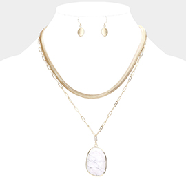 Natural Stone Pendant Double Layered Necklace