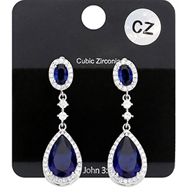 CZ Teardrop Accented Dangle Evening Earrings