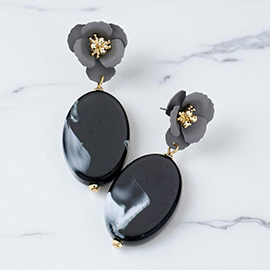 Bloom Flower Marbled Oval Link Dangle Earrings